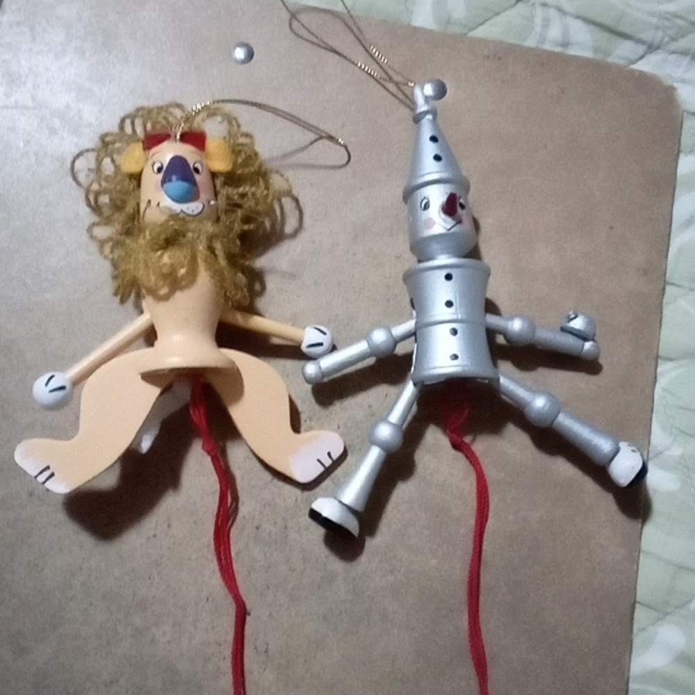 Vintage Wizard Of Oz Lion and Tin Man Christmas Ornaments